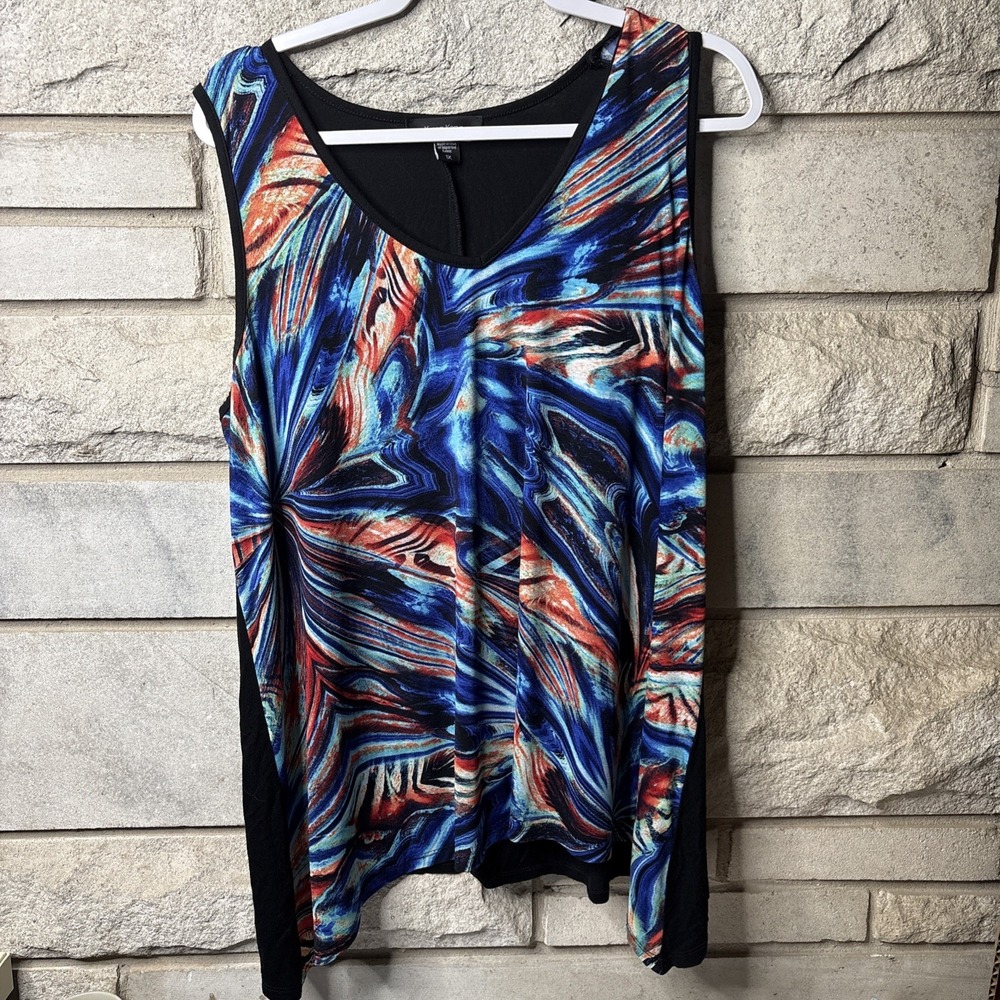 KAREN KANE WOMENS 1X Sleeveless Tank Top Black Blue Red